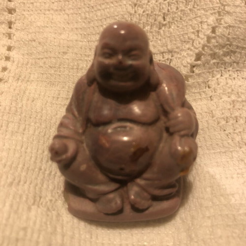 Vintage carved Laughing Buddha figurine used, soapstone, height 5 cm