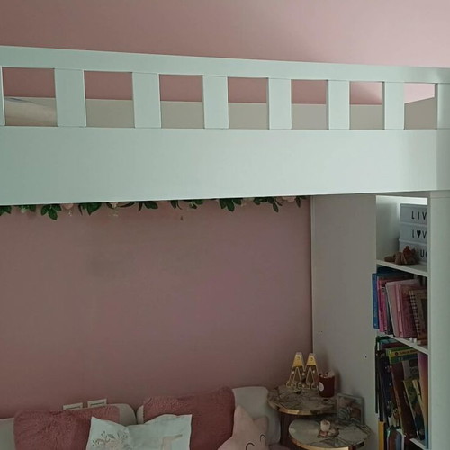 Loft bed with mattress, bookshelf and wardrobe, like new