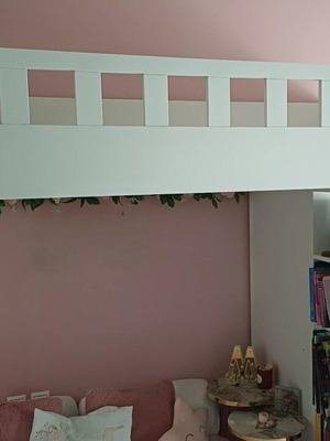 Loft bed with mattress, bookshelf and wardrobe, like new