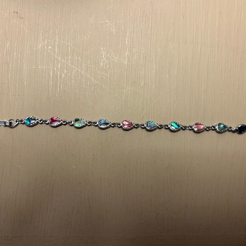 Bracelet with abalone shell inlays like new, silvertone leaf design