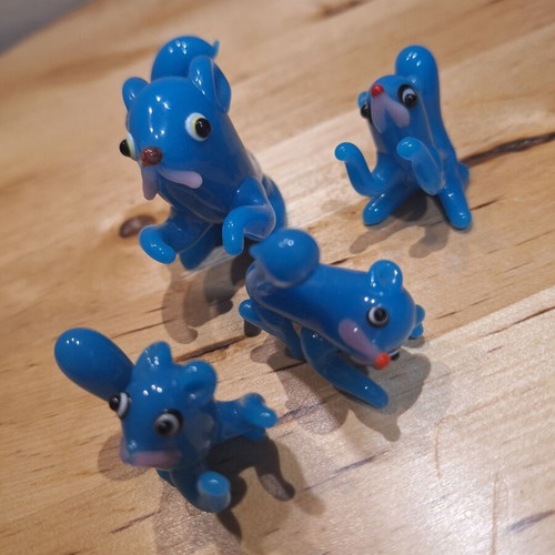 Glass squirrel miniatures like new, vintage 80s, pack of 4