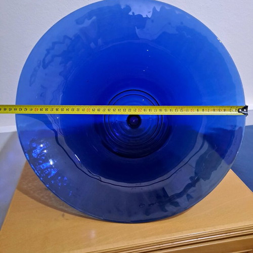 Large glass bell handmade, blue, like new