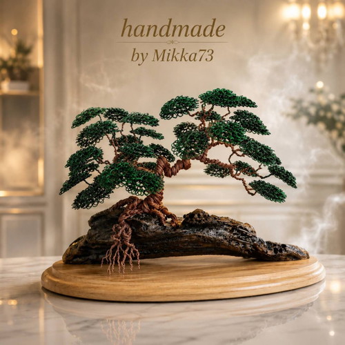 Unique bonsai made of copper wire and wood