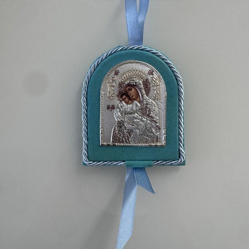 Silver Hanging Baby Cradle Icon Boy Panagia Axion Esti with Christ new