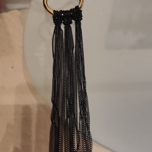 Long gold necklace with black chains new, heavy piece