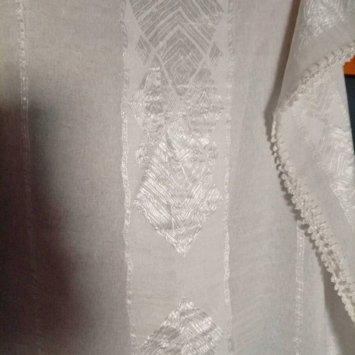 Traditional Handmade Silk Woven Runner like new, large size, white