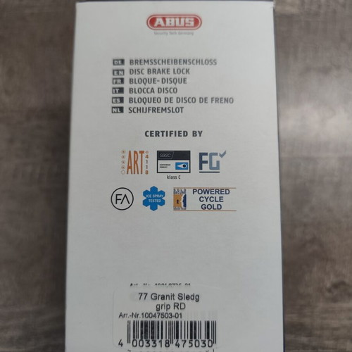 Abus Granit Sledg 77 Motorcycle Disc Brake Lock New, 13mm Pin Diameter, Red