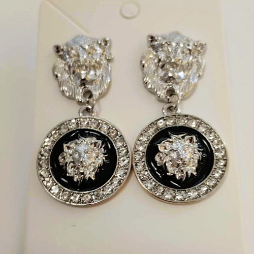 Iconic Lion Head Earrings new, silver and black