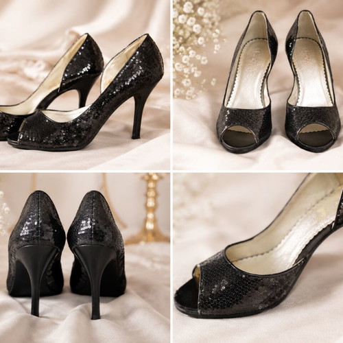 Black sequin evening heels size 39 used