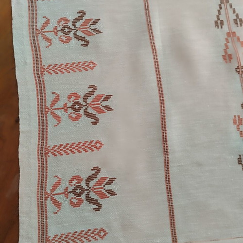 Handmade woven table runner with silver embroidery, 83x40 cm