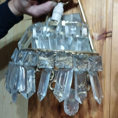 Brass wall lights used, set of 2 with glass, vintage
