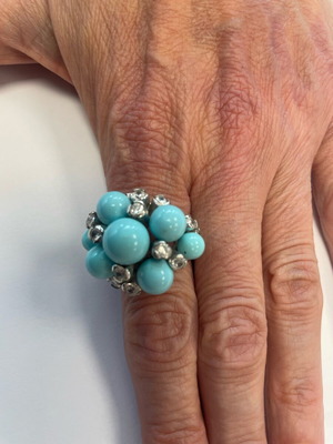 Vintage ring with turquoise and zircon, silver or white gold base