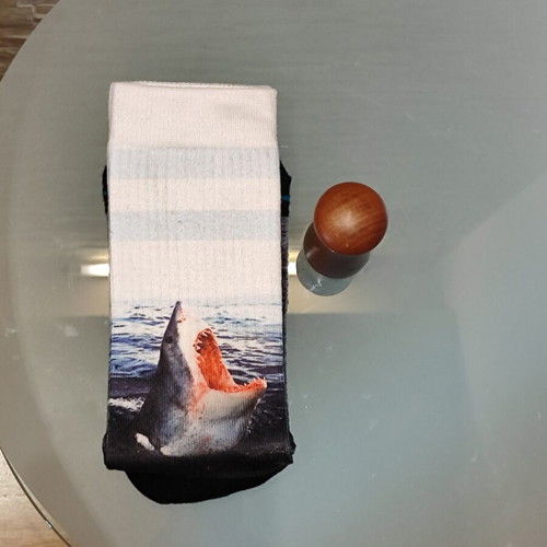 Stance Landlord Crew socks with great white shark design, large 43-46