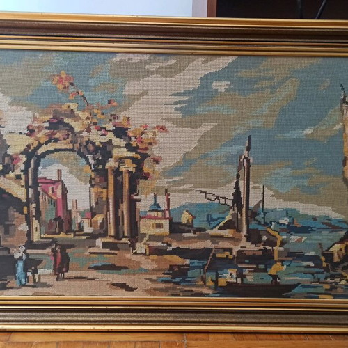 Embroidered painting used 116x63 cm with cross-stitch