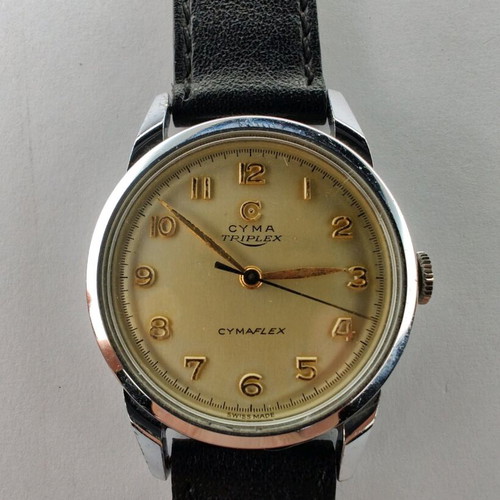 Cyma Triplex Cymaflex NOS watch silver, new, 34mm