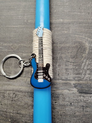 Candle with stainless steel blue electric guitar keychain new