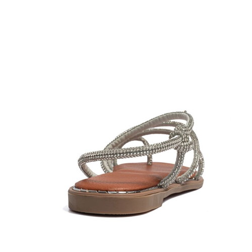 Flat sandals with diagonal strap and strass new, black and silver
