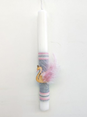 Swan candle new with pink feathers
