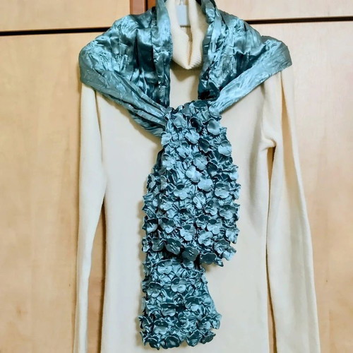 Beautiful pashmina scarf in mint green with embossed flowers