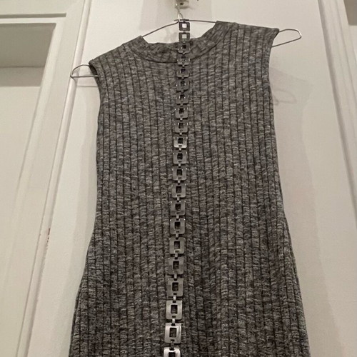 Anel dress gray melange sleeveless rib knit with metal belt new