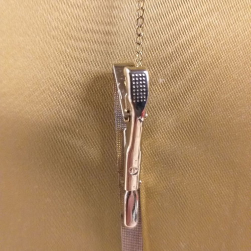 Tie clip new with chain and blue enamel