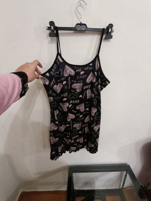 Nightdress with hearts and designs black like new, size XL