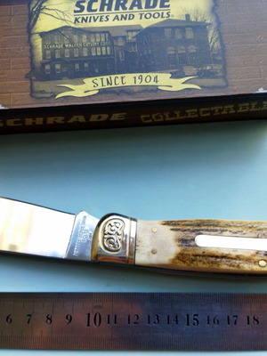 Нож Stag Schrade Limited Edition 2008 ръчно изработен нов с гравирана златна пуйка