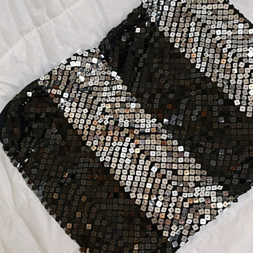 Strapless blouse new with black and silver sequins, size S