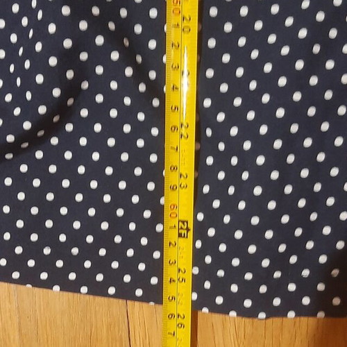 Polka dot romper with integrated belt, white and blue, size L
