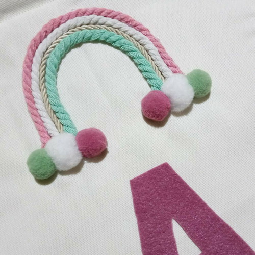 Fabric banner personalized with rainbow and monogram for little girl (34 x 26 cm)