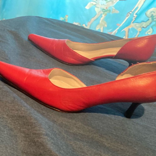Red leather pumps no 41 slightly used, 6 cm heel