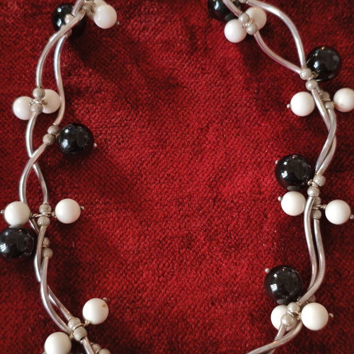 Handmade jewelry set with silver 925, onyx and white stones, like new