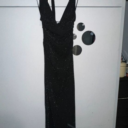 Bershka black shiny long dress new with V neckline