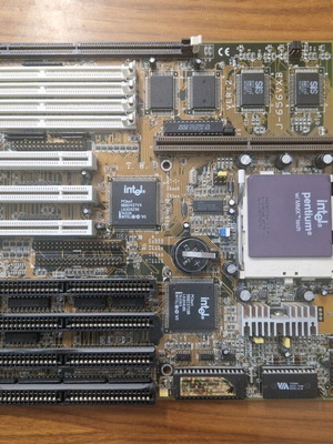 J-656VXB Socket 7 Motherboard used with Pentium MMX 166MHz and cooler