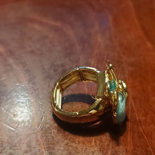 Ring new with enamel in turquoise and gold tones