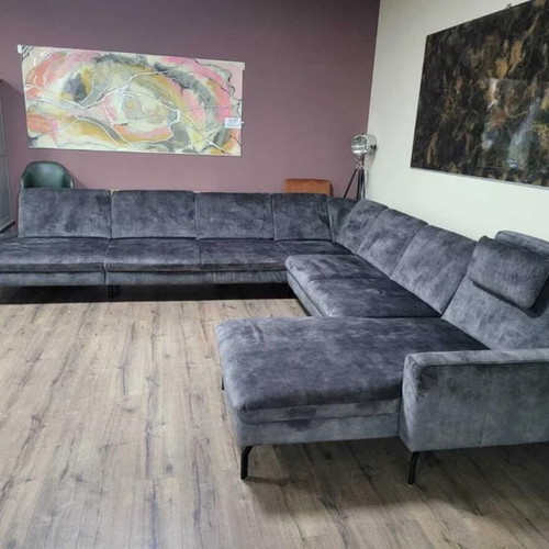 Large gray P-shaped fabric corner sofa with electric recliner LS701521 new