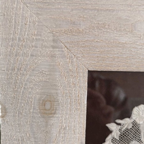 White wooden plank frame new, with vintage lace on velvet base