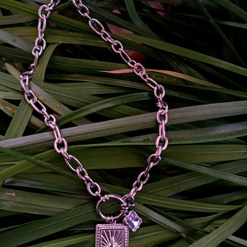 Handmade necklace from stainless steel new, purple and silver