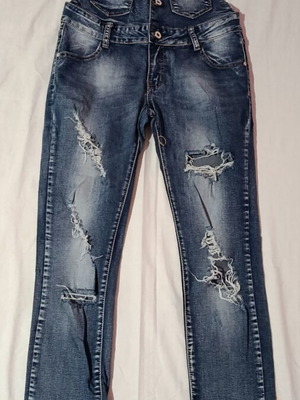 Denim salopette M with star pattern and adjustable straps