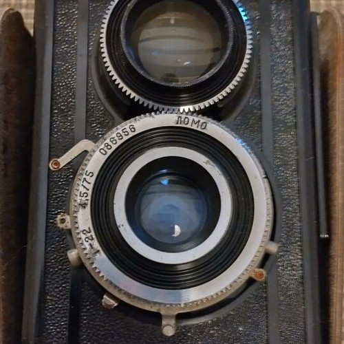 Lubitel 2 camera used with leather case