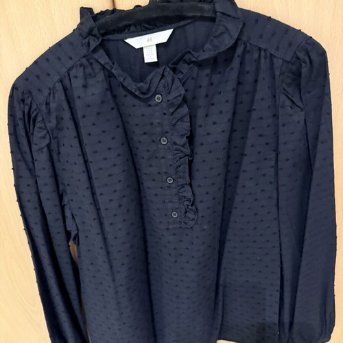 H&M blouse with embossed polka dots new, black, size S