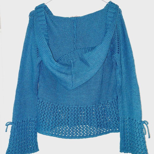 Long-sleeve knit sweater petrol with hood small - medium like new