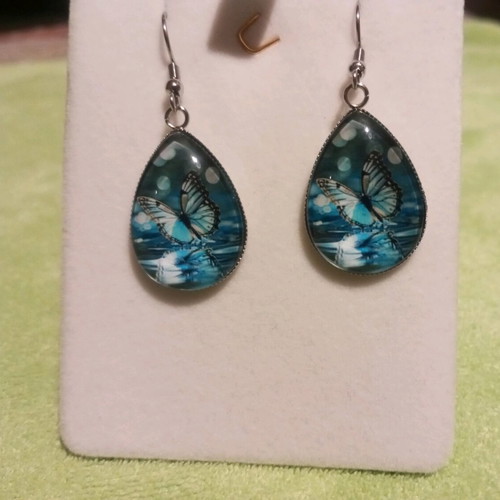 Steel earrings with turquoise butterflies new