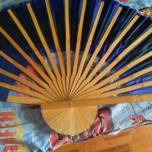 Large decorative hand-painted wall fan 1m by 60cm