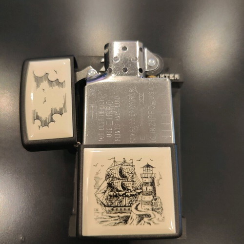 Zippo Scrimshaw Ship Lighter Black Matte 1999 new