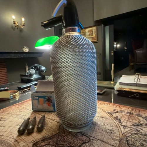 Vintage LISS Soda Syphon with Metal Mesh and 8 CO₂ Capsules used