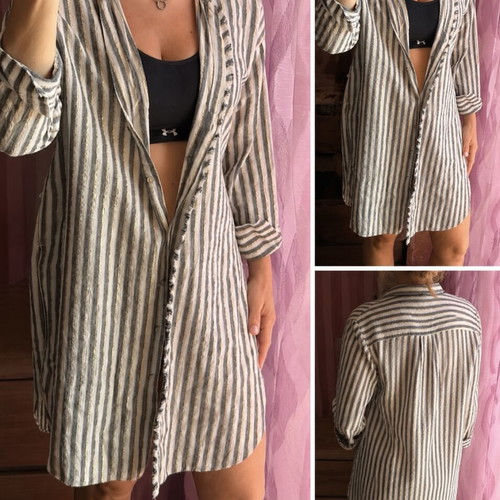 Zara striped beach kaftan tunic size S like new, white and gold