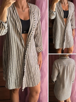 Zara striped beach kaftan tunic size S like new, white and gold