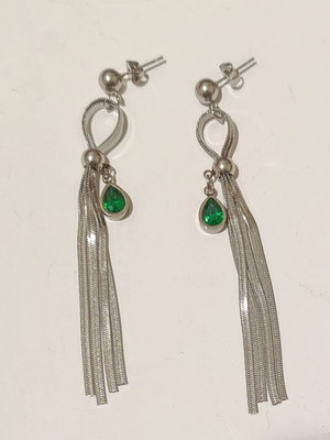 Long stud earrings with crystal, new, steel, green