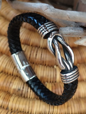 Men's leather bracelet with stainless steel nautical knot new